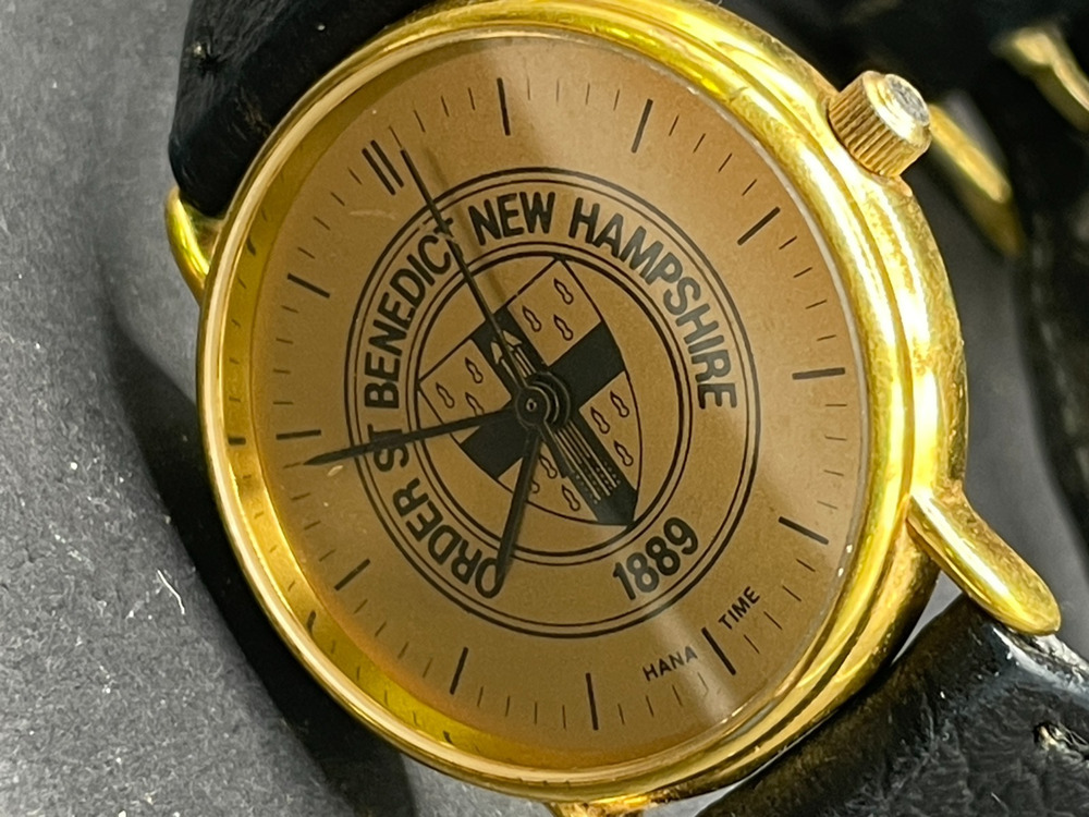 Hana Time Order of St. Benedict New Hampshire Watch Gold Case Black Leather Band